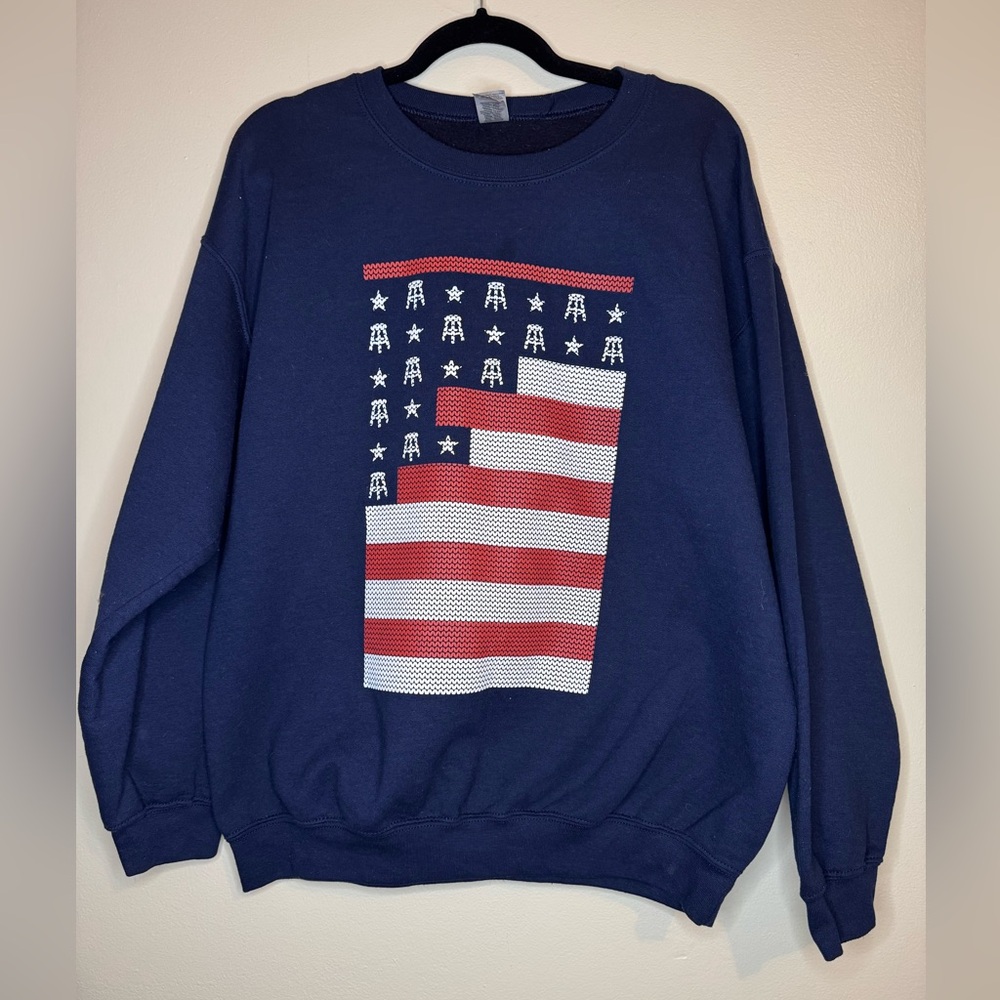 Barstool Sports American Flag Logo Sweatshirt‎ Navy Crewneck Size Large